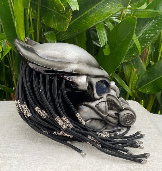 Robot Alien Predator Helmet Sliver Airbrushed Motorcycle Helmet
