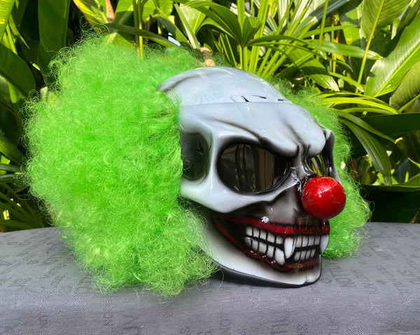 clown cover for motorcycle helmet Custom Clown Motorcycle Helmet Halloween Mad Clown Green with Hair
