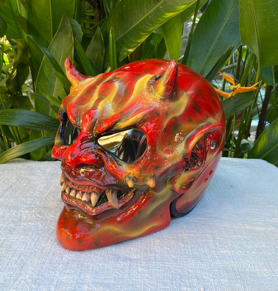 demon motorcycle helmet Hellboy Evil Monster Horn Satan Custom Demon DOT Helmet Devil 3D