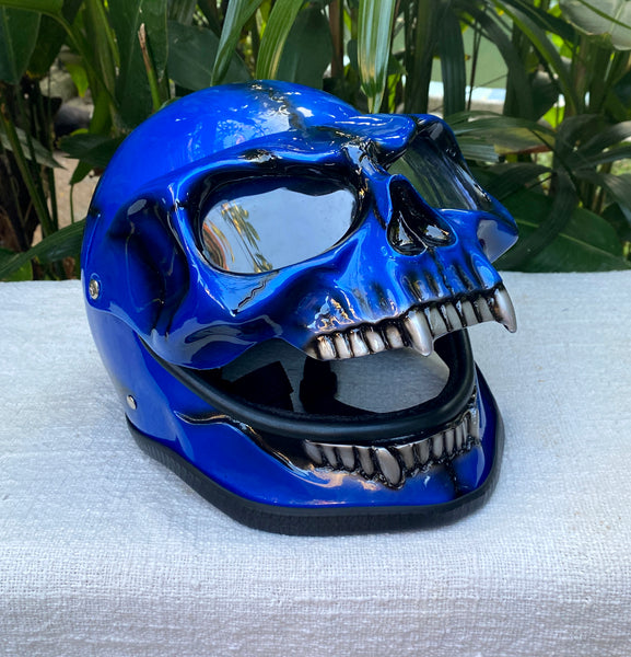 Skull Helmet Blue Metallic Custom Helmet – Custom Airbrush Helmet