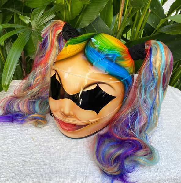custom female unicorn motorcycle helmet Girls Helmet Cute Girls Harley Quinn Amazing Rainbow Ponytails – Custom  Airbrush Helmet