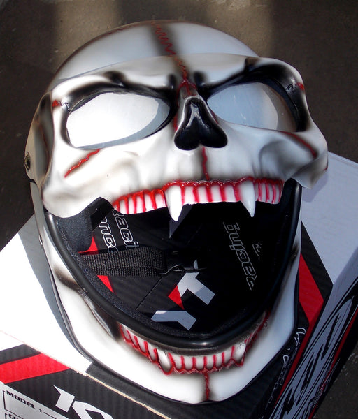custom printed motorcycle helmet White Skull painted Death Mask Skeleton 3D – Airbrush Helmet A Helmet History: 25 If you have specific Character_Baymax Color:Wetland Blue with Solstice Purple