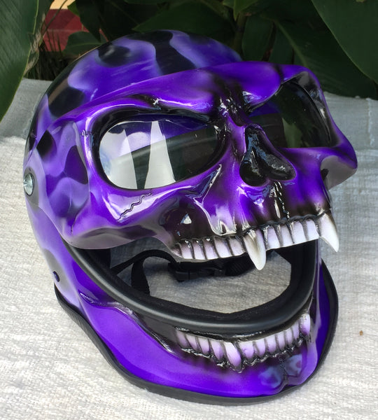 Purple Rain Girls Fire Skull Flip Up Motorcycle Helmet Airbrushed Purp – Custom Airbrush Helmet