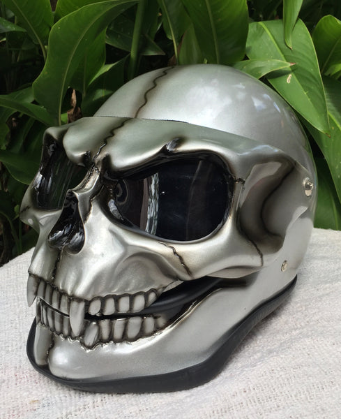 Silver Skull Metallic Skeleton Skull Mask Full Face Helmet Death