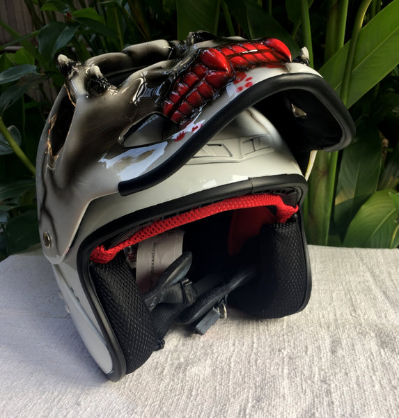 custom motorcycle helmet mouth Silver predator with Dreads and Fangs Airbrush Helmet Creepy Custom Motorcycle Helmet -