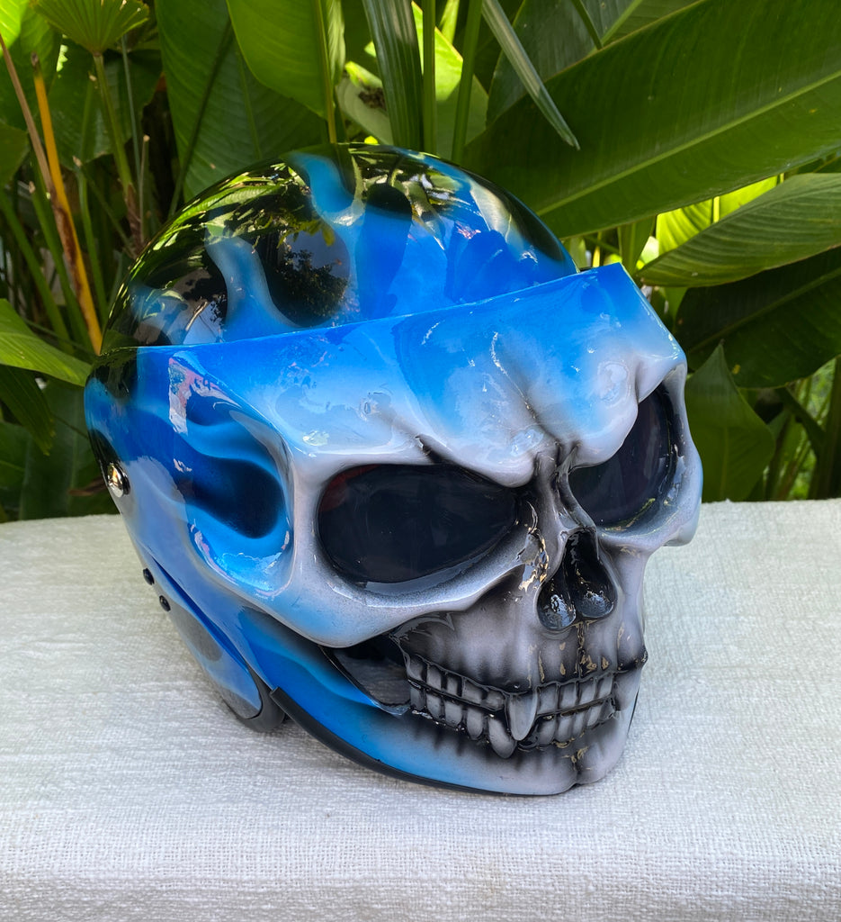 Blue Flames Airbrushed Skull Helmet Custom Helmet Ghost Rider Blue Flames Airbrushed Skull Helmet Custom Helmet Ghost Rider