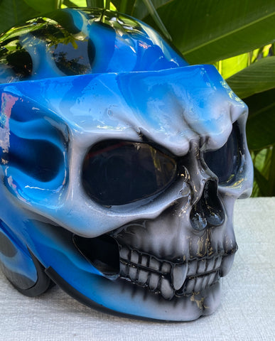 blue skull motorcycle helmet flame and skull helmet Daytona Cap TCMT DOT Certified Kids Motorcycle