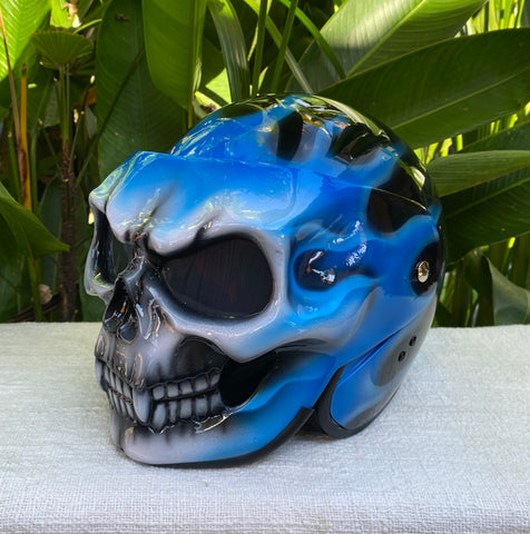 custom painted half motorcycle helmets Blue Flames Airbrushed Skull Helmet Custom Helmet Ghost Rider – Custom Airbrush Helmet