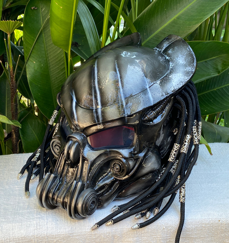 Silver Black Predator Robot Motorcycle Helmet Custom Helmet with