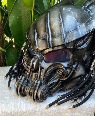 Silver Black Predator Robot Motorcycle Helmet Custom Helmet with Laser – Custom Airbrush Helmet