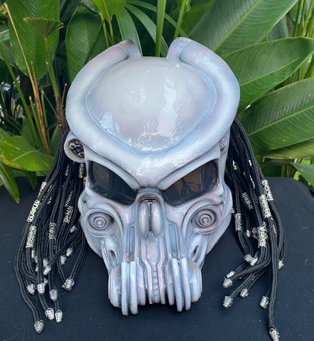 White Knight Predator Robot Motorcycle Helmet Custom Helmet with Dreads