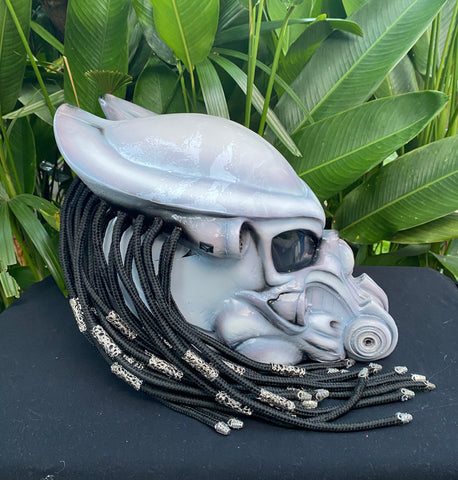 custom predetor motorcycle helmets white White Knight Predator Robot Motorcycle Helmet Custom Helmet with Dread – Custom Airbrush Helmet