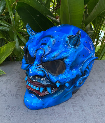 blue skull motorcycle helmet flame and skull helmet Burning Death Skull Motorcycle Helmet Airbrushed Flames – Custom Airbrush Helmet