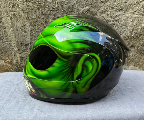 custom marvel motorcycle helmets Custom 3d Painted Airbrush Motorcycle Helmet HULK Monster Marvel Averangers Bruce Banner Green