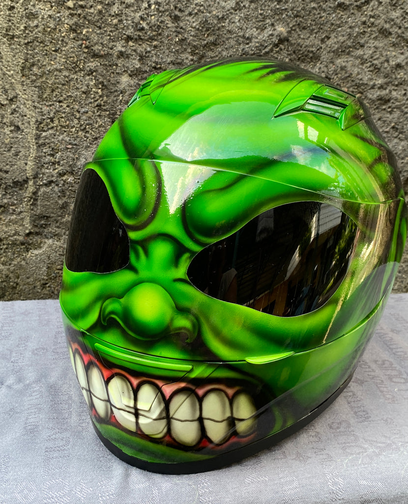 air brushed motorcycle helmet Custom 3d Painted Airbrush Motorcycle Helmet HULK Monster Marvel Averangers Bruce Banner Green