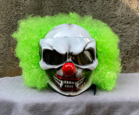 Custom Clown Motorcycle Helmet Halloween Mad Clown Green with Hair