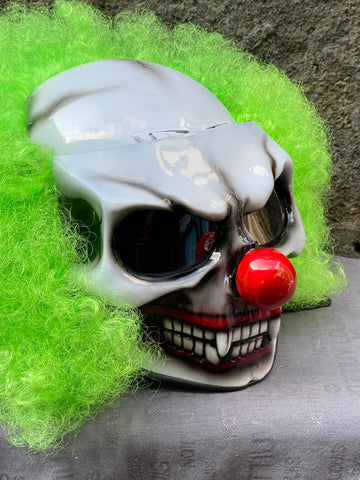 clown motorcycle helmet uk Custom Clown Motorcycle Helmet Halloween Mad Clown Green with Hair