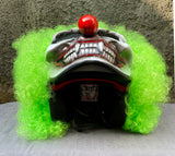 Custom Clown Motorcycle Helmet Halloween Mad Clown Green with Hair