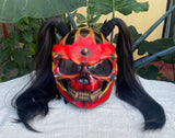 Skull On Fire Helmet for Girls Custom Helmet with Pretty long pigtails