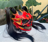 Skull On Fire Helmet for Girls Custom Helmet with Pretty long pigtails