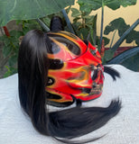 Skull On Fire Helmet for Girls Custom Helmet with Pretty long pigtails
