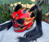 Skull On Fire Helmet for Girls Custom Helmet with Pretty long pigtails