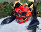 Skull On Fire Helmet for Girls Custom Helmet with Pretty long pigtails