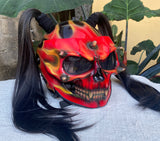 Skull On Fire Helmet for Girls Custom Helmet with Pretty long pigtails