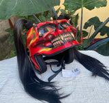 Skull On Fire Helmet for Girls Custom Helmet with Pretty long pigtails
