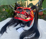 Skull On Fire Helmet for Girls Custom Helmet with Pretty long pigtails