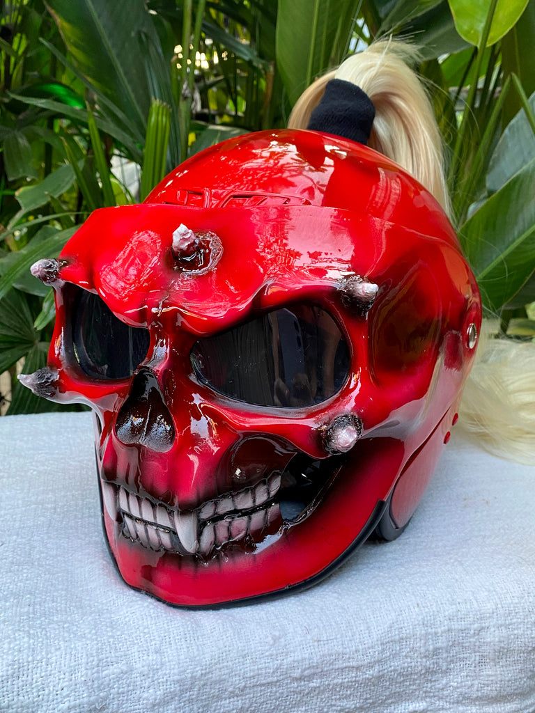 Skull Helmet, Mortal Kombat Helmet,  Helmet with Ponytail, Goro Style