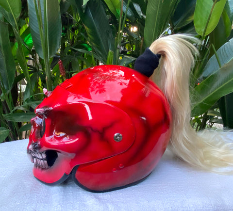 Skull Helmet, Mortal Kombat Helmet, Helmet with Ponytail, Goro Style Skull Helmet, Mortal Kombat Helmet, Helmet with Ponytail, Goro Style