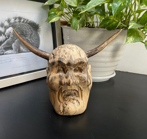 gorgeous 7'standing Wooden Statue Carving, Carved Balinese Ogah Ogah Skull