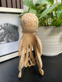 9'' Carved Octopus Devil Fish Skull Statue Carved Wooden Carving Octopus Skull