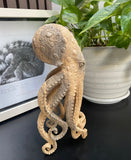 9'' Carved Octopus Devil Fish Skull Statue Carved Wooden Carving Octopus Skull