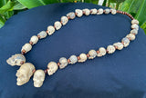 19'' Long Natural Wood Carved Skull Pendant Necklace with 29 carved mini skulls