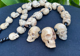 27 Mini Skulls Carved Wooden Necklace - Biker Gothic Pendant, 18 Inch