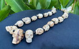 27 Mini Skulls Carved Wooden Necklace - Biker Gothic Pendant, 18 Inch