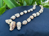 27 Mini Skulls Carved Wooden Necklace - Biker Gothic Pendant, 18 Inch