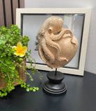 Hand Carved 10''standing Octopus on Heart oddities Carved Wooden Heart Statue