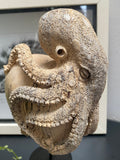 Hand Carved 10''standing Octopus on Heart oddities Carved Wooden Heart Statue