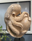 Hand Carved 10''standing Octopus on Heart oddities Carved Wooden Heart Statue