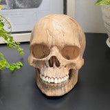 Grinning Human Skull Replica Wooden Sculpture Realistic Replica Human Skull