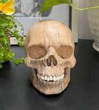 Grinning Human Skull Replica Wooden Sculpture Realistic Replica Human Skull