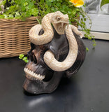 Cobra Skull Black Wood Carved Human Skull Sculpture Snake Carving from Antler