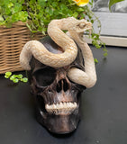 Cobra Skull Black Wood Carved Human Skull Sculpture Snake Carving from Antler