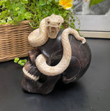Cobra Skull Black Wood Carved Human Skull Sculpture Snake Carving from Antler