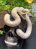 Cobra Skull Black Wood Carved Human Skull Sculpture Snake Carving from Antler