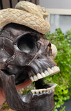 Cobra Skull Black Wood Carved Human Skull Sculpture Snake Carving from Antler
