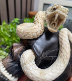 Cobra Skull Black Wood Carved Human Skull Sculpture Snake Carving from Antler